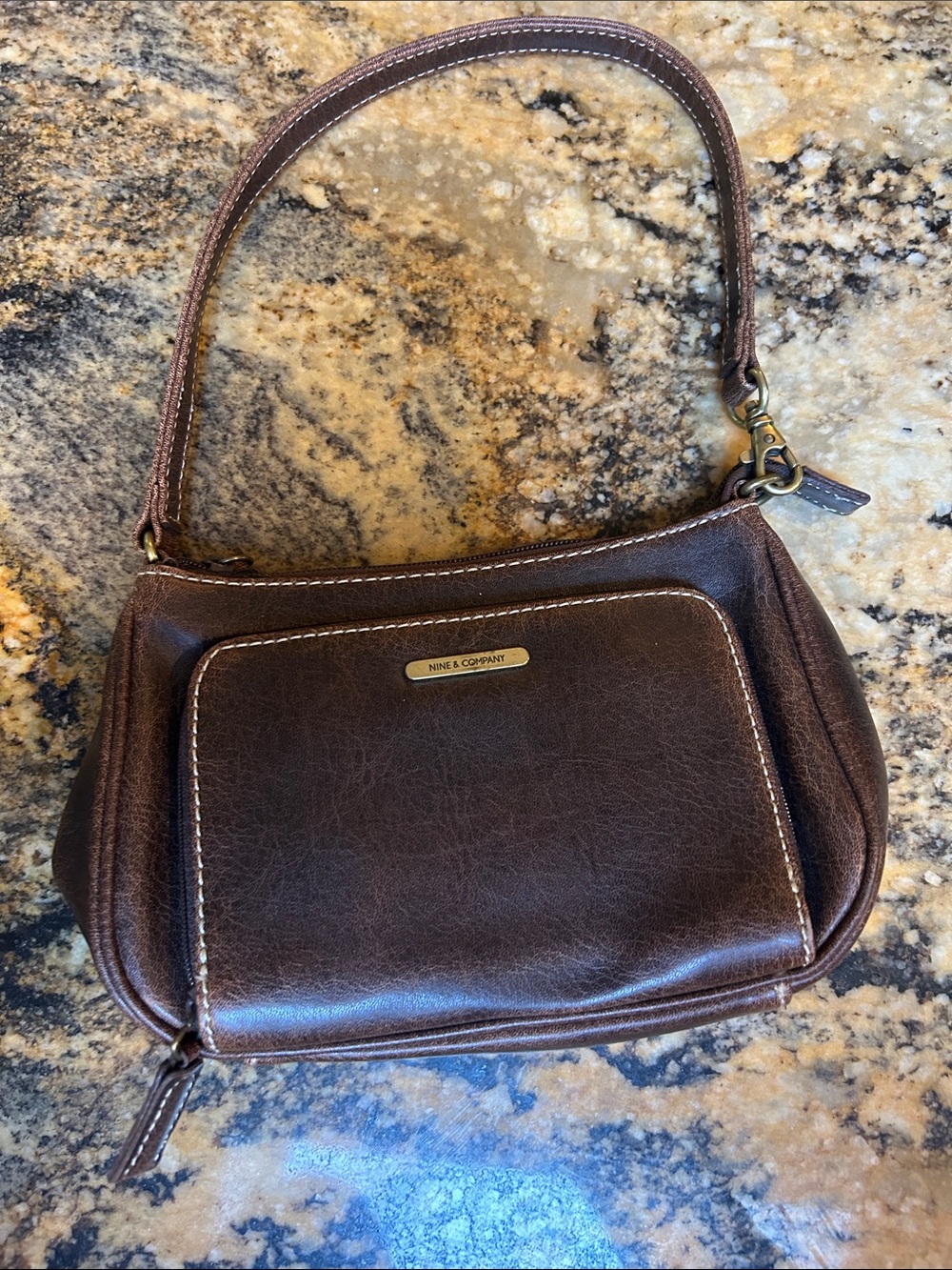Nine West Brown Leather Shoulder Bag with Gold Accent